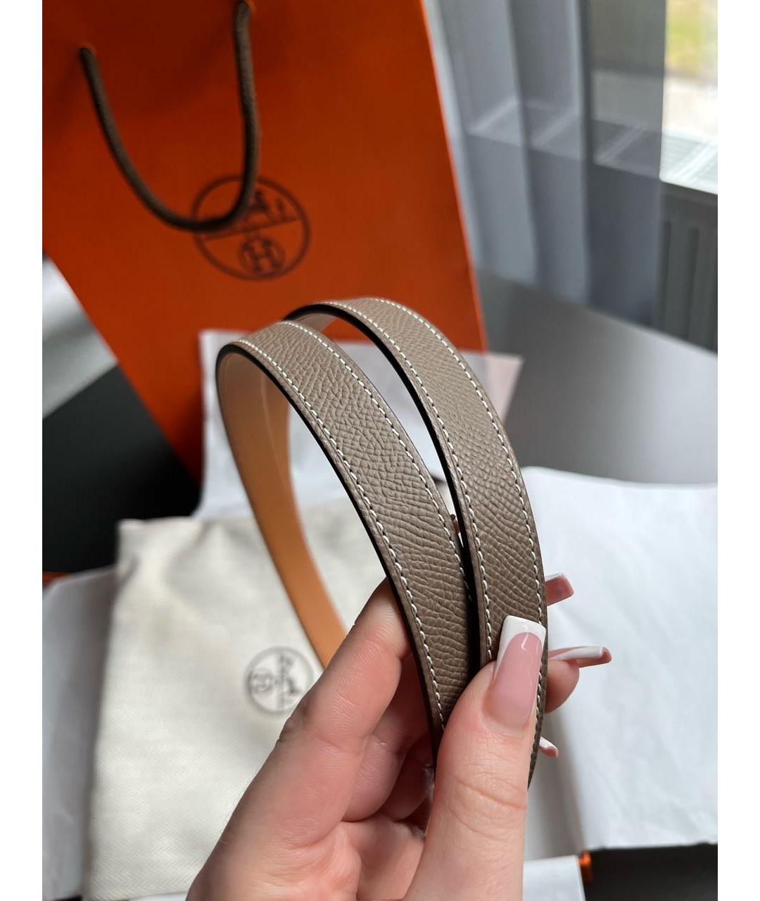 HERMES Бежевый кожаный ремень, фото 6