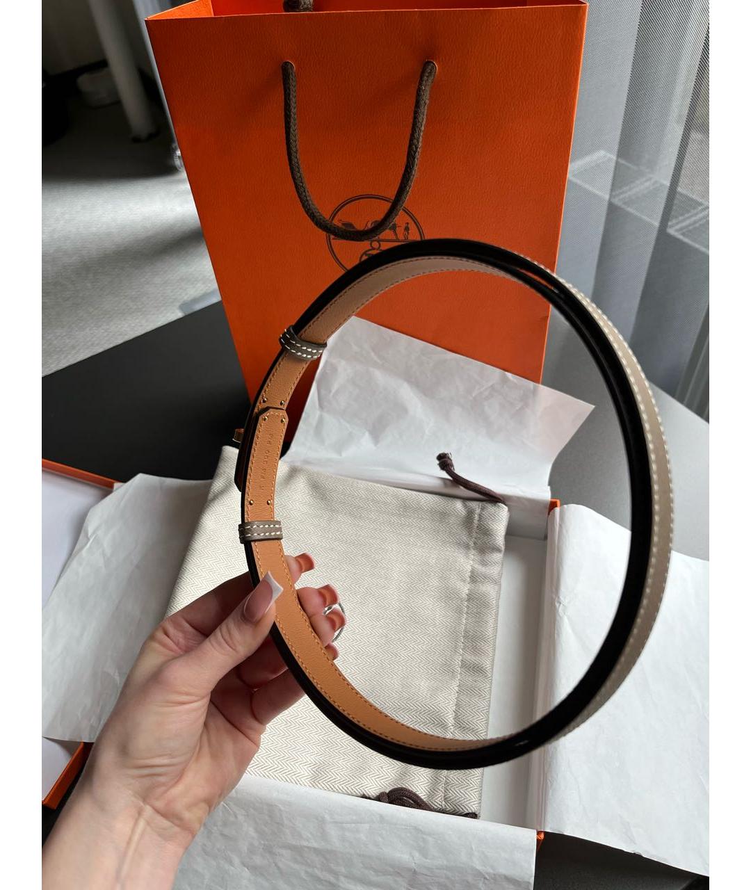 HERMES Бежевый кожаный ремень, фото 7