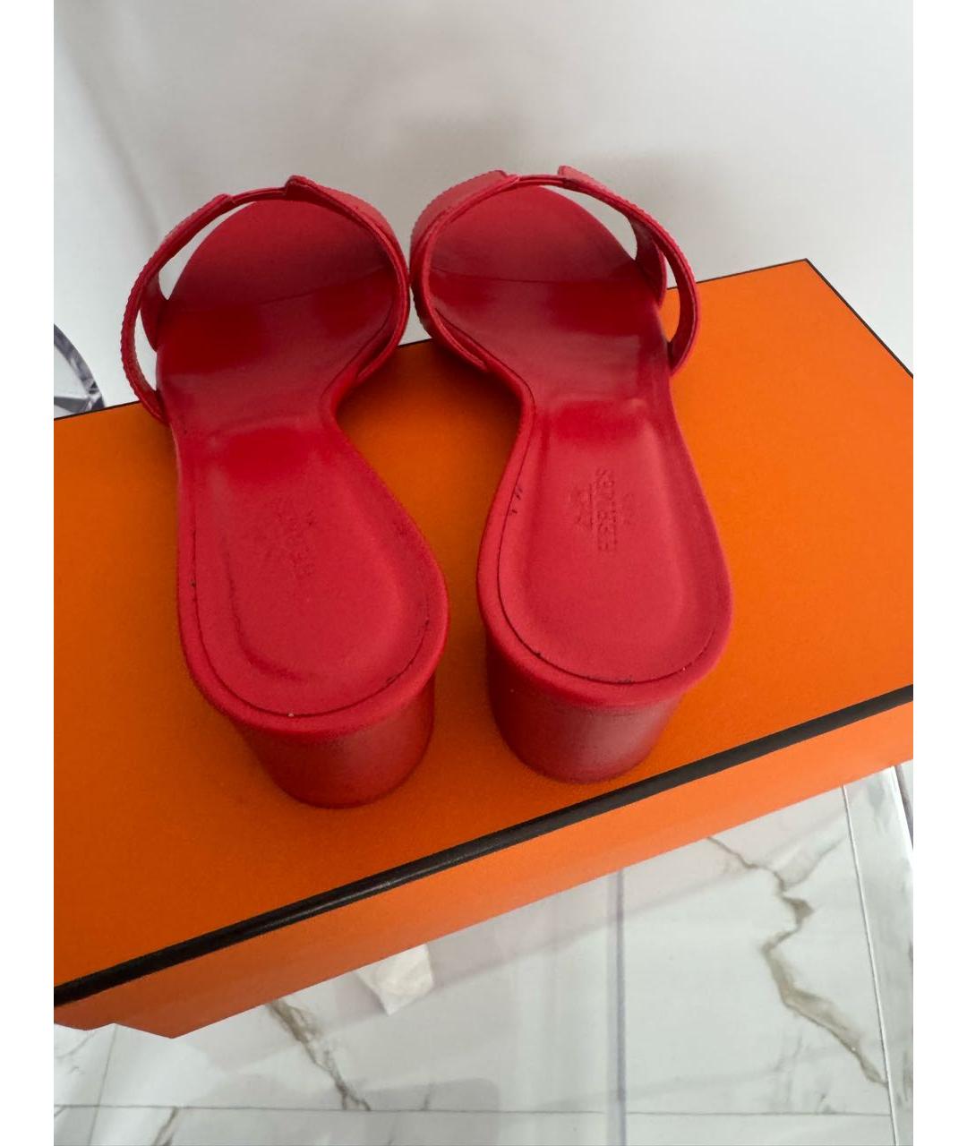 HERMES Красные кожаные мюли, фото 3