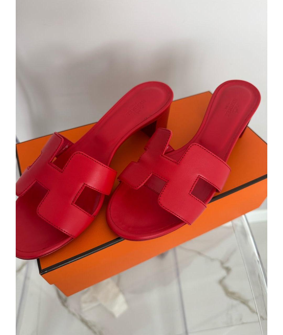 HERMES Красные кожаные мюли, фото 5
