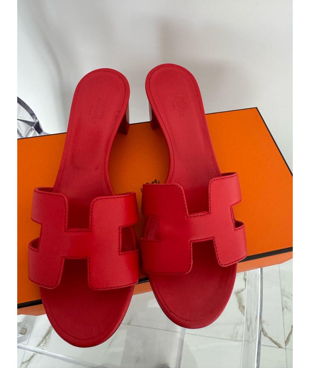HERMES Красные кожаные мюли, фото 2