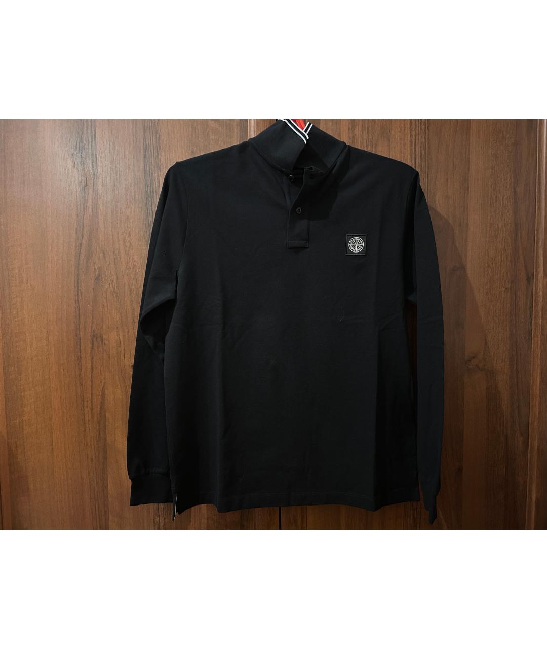 STONE ISLAND Черное хлопковое поло с длинным рукавом, фото 7