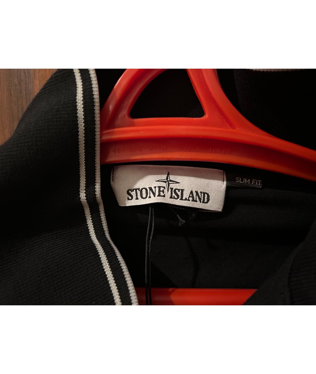 STONE ISLAND Черное хлопковое поло с длинным рукавом, фото 2