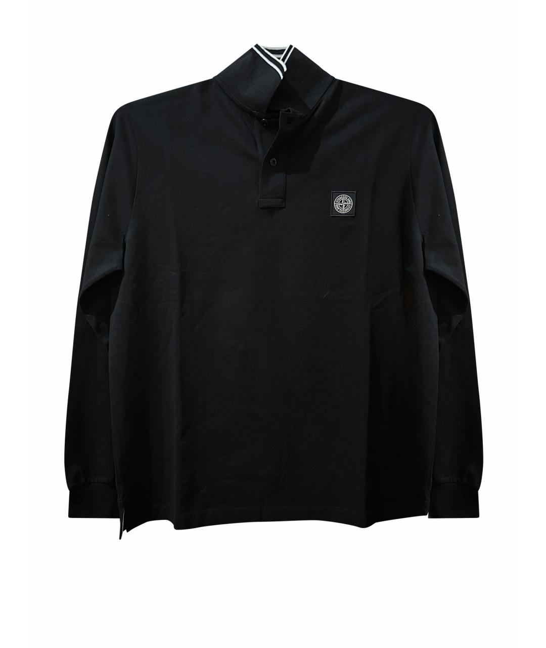 STONE ISLAND Черное хлопковое поло с длинным рукавом, фото 1