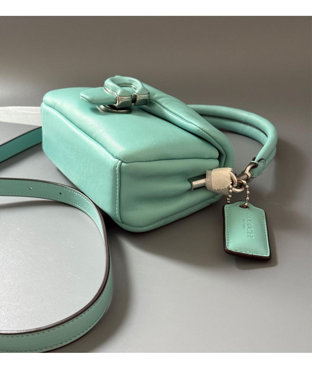 COACH Бирюзовая кожаная сумка через плечо, фото 5
