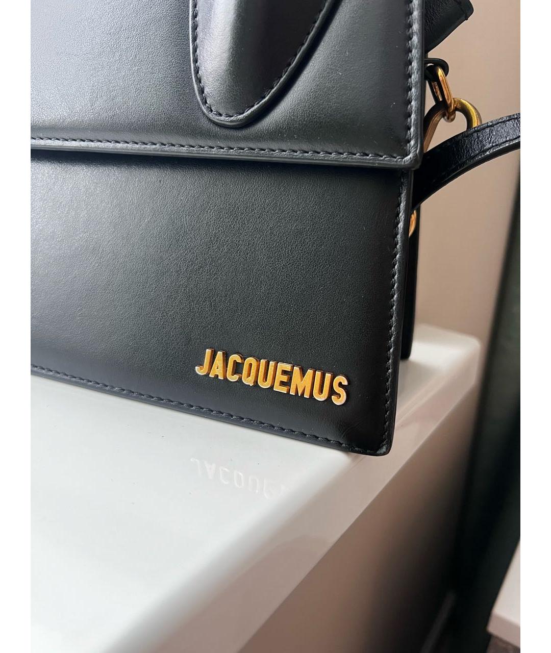 JACQUEMUS Черная кожаная сумка с короткими ручками, фото 5