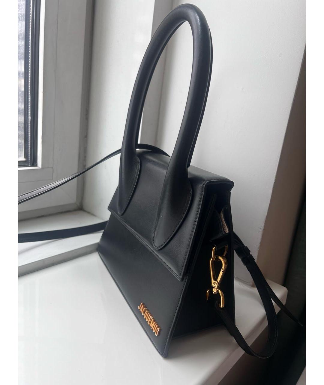 JACQUEMUS Черная кожаная сумка с короткими ручками, фото 2