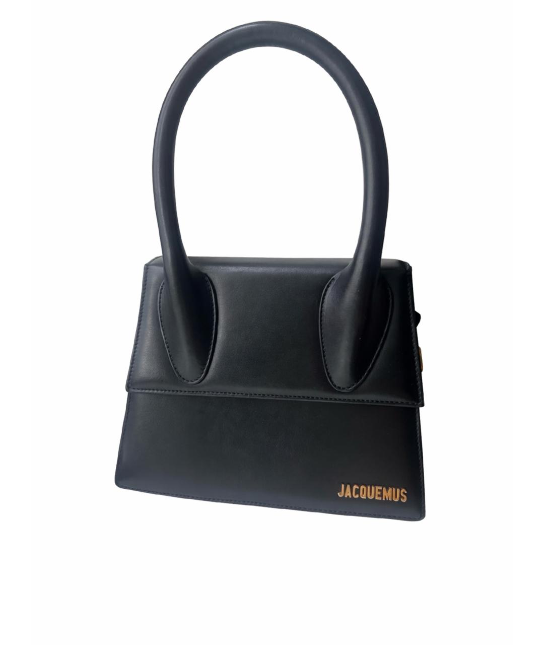 JACQUEMUS Черная кожаная сумка с короткими ручками, фото 1