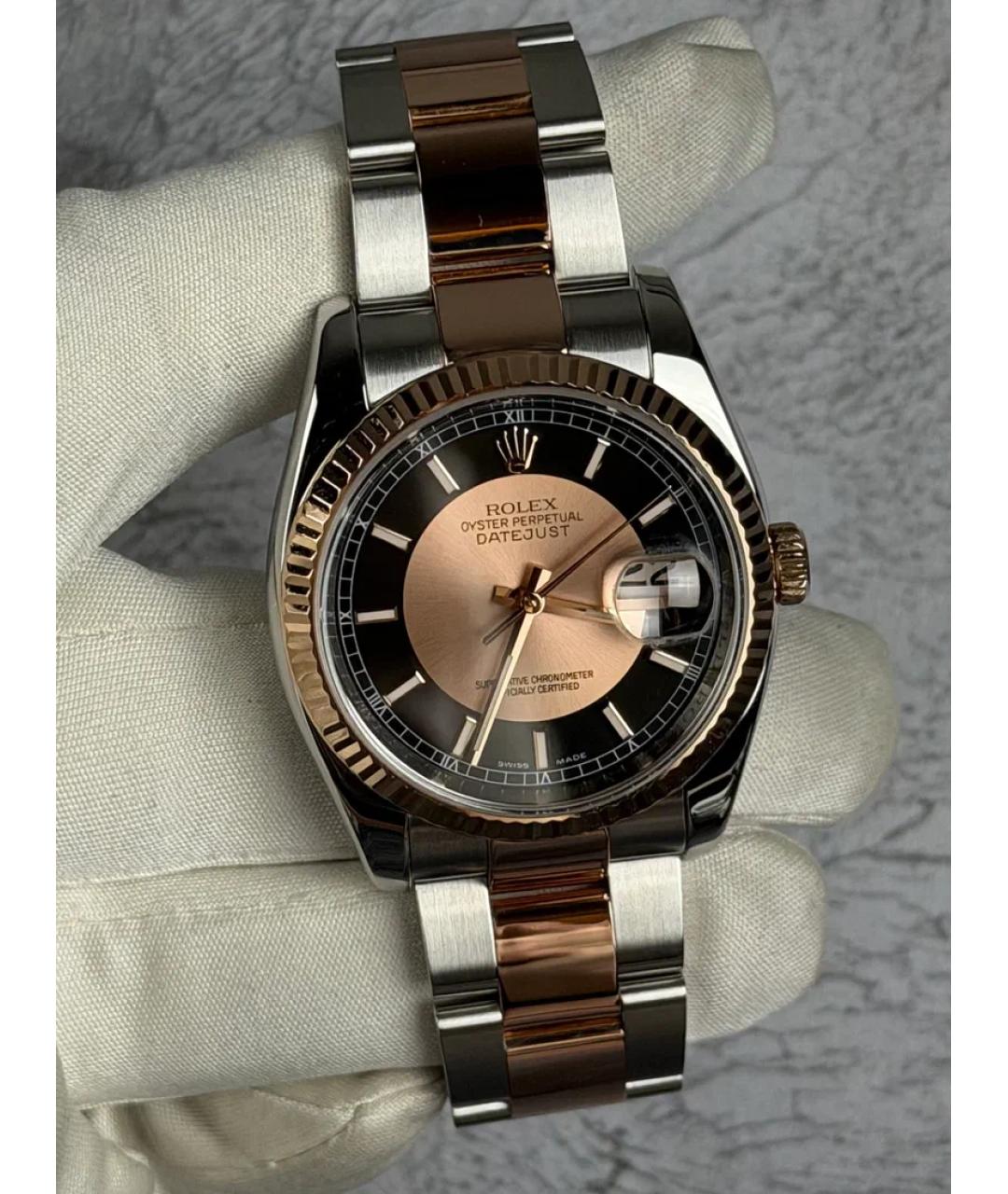 ROLEX Черные часы из розового золота, фото 2