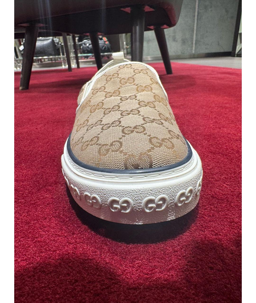 GUCCI Коричневые текстильные мокасины, фото 2