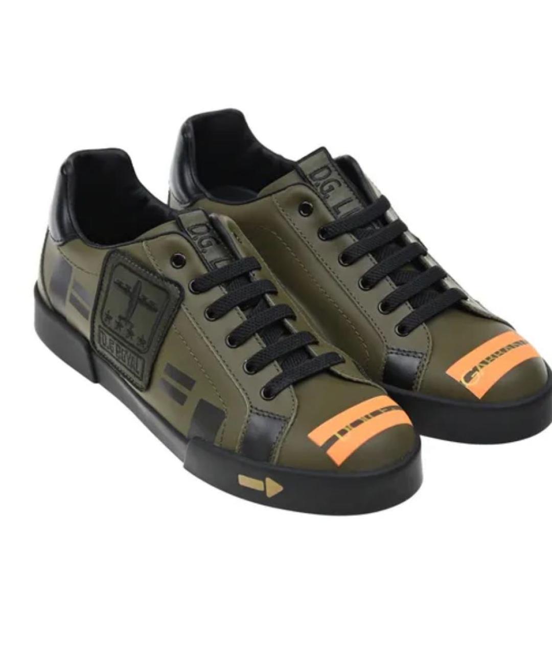 DOLCE&GABBANA Хаки кожаные кеды, фото 8