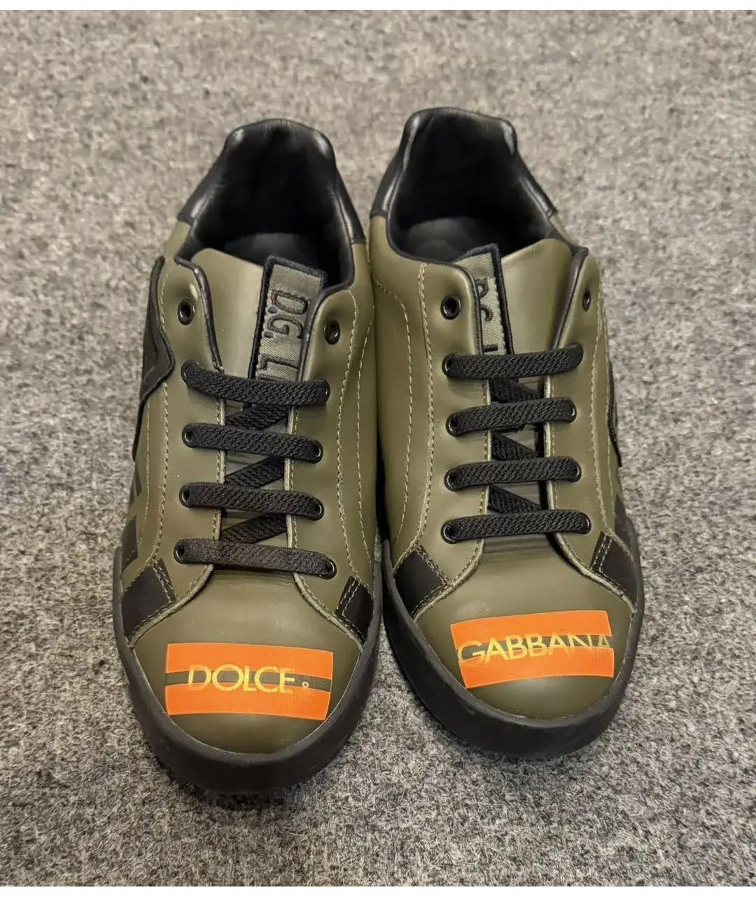 DOLCE&GABBANA Хаки кожаные кеды, фото 2