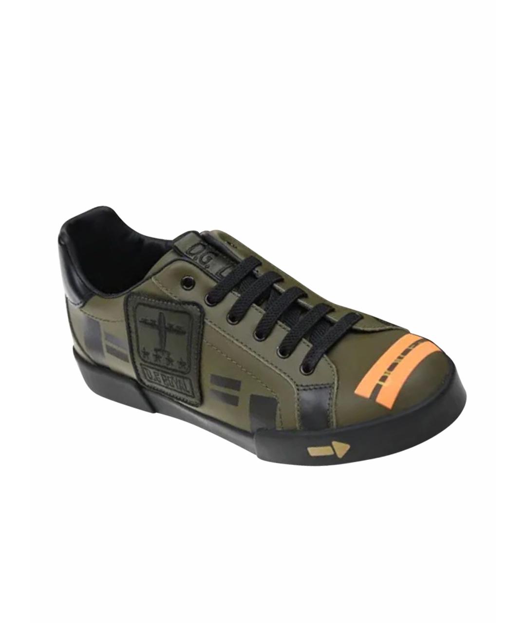 DOLCE&GABBANA Хаки кожаные кеды, фото 1