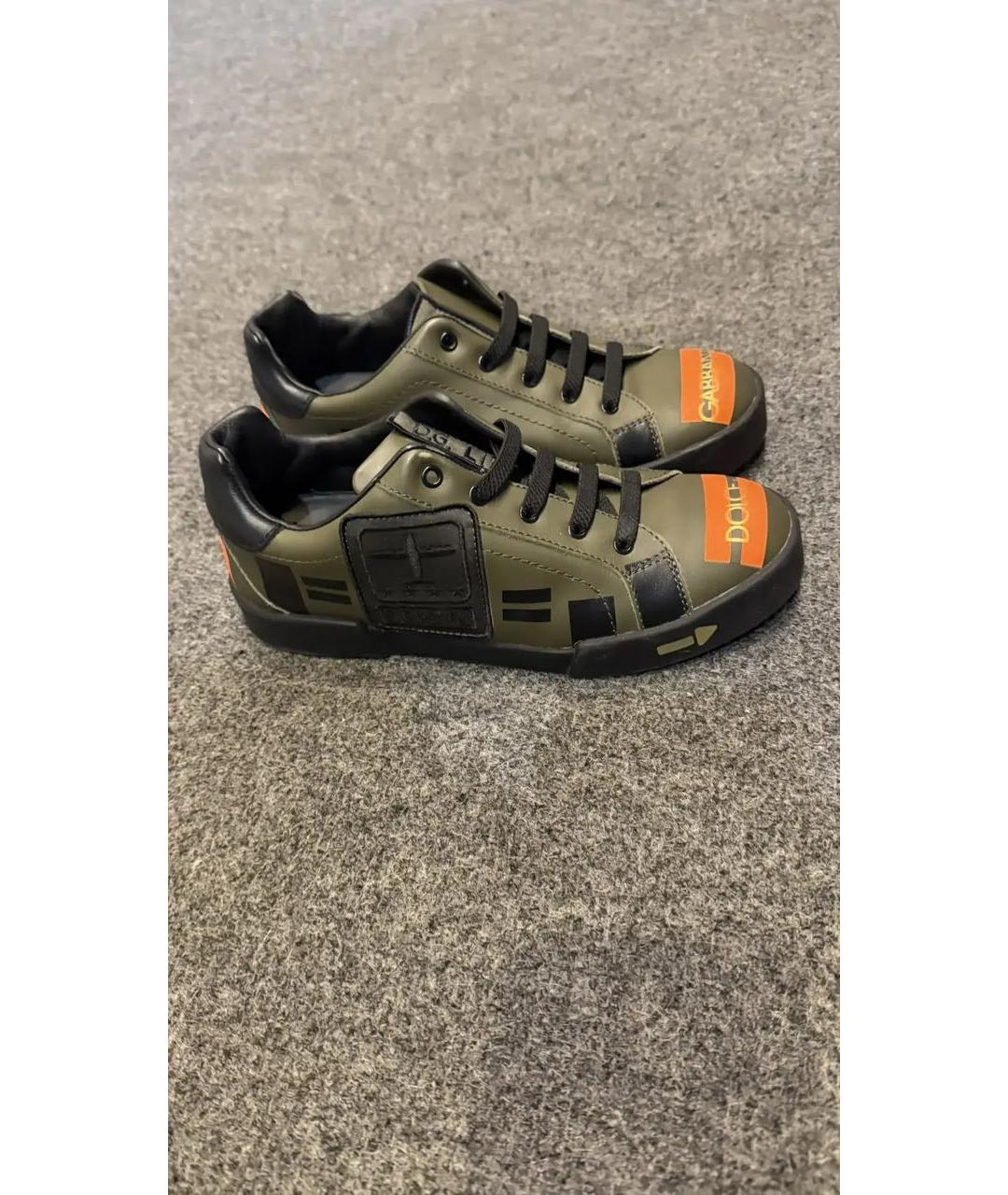 DOLCE&GABBANA Хаки кожаные кеды, фото 4