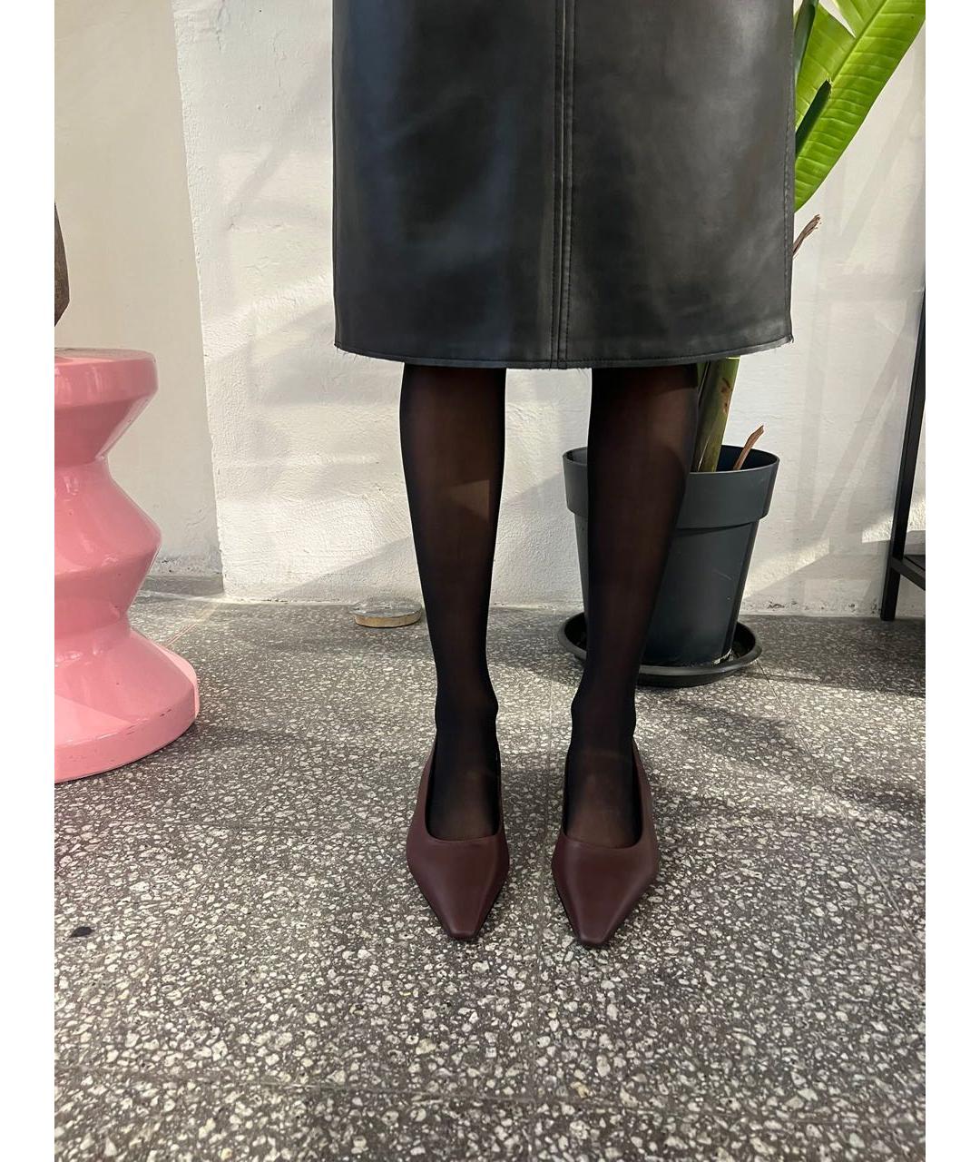 ERIKA CAVALLINI Бордовые кожаные лодочки на низком каблуке, фото 5