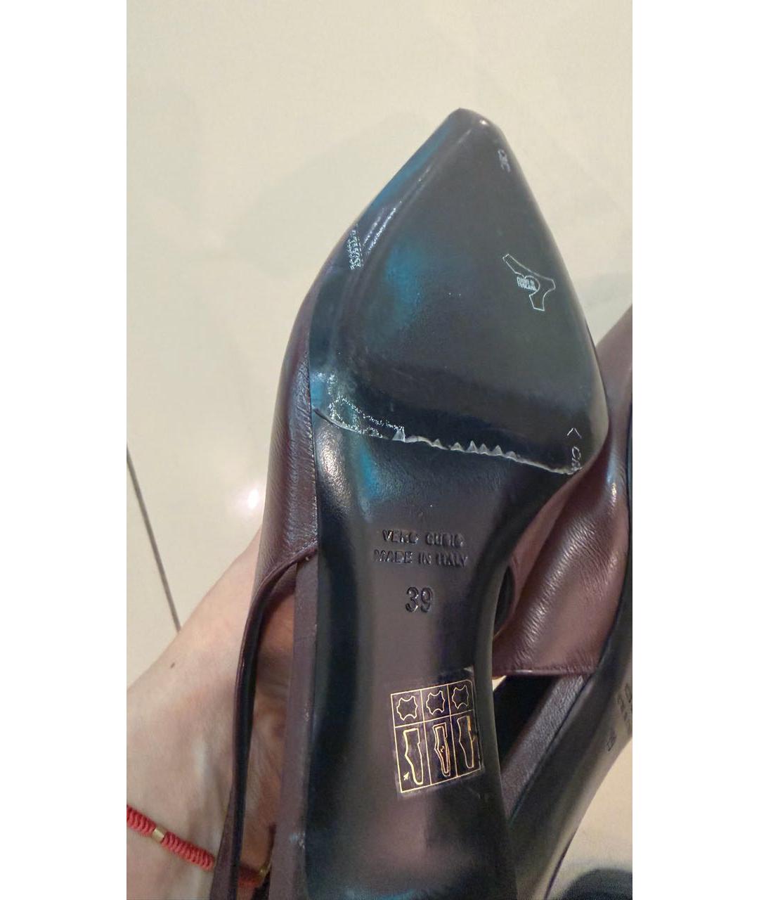 ERIKA CAVALLINI Бордовые кожаные лодочки на низком каблуке, фото 4