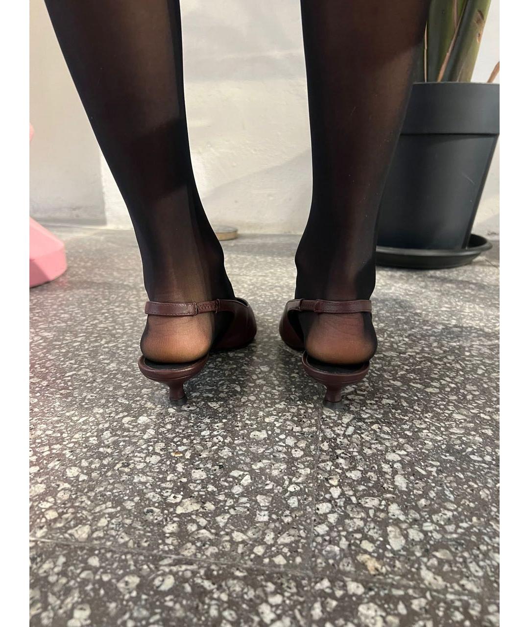 ERIKA CAVALLINI Бордовые кожаные лодочки на низком каблуке, фото 6