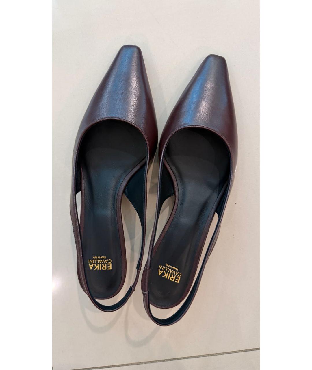 ERIKA CAVALLINI Бордовые кожаные лодочки на низком каблуке, фото 2