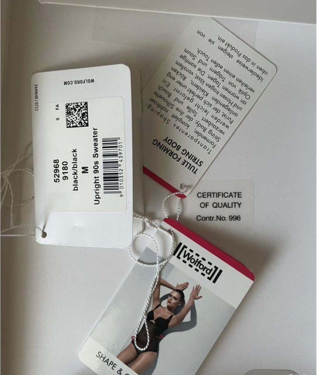 WOLFORD Черное хлопко-эластановое боди, фото 6