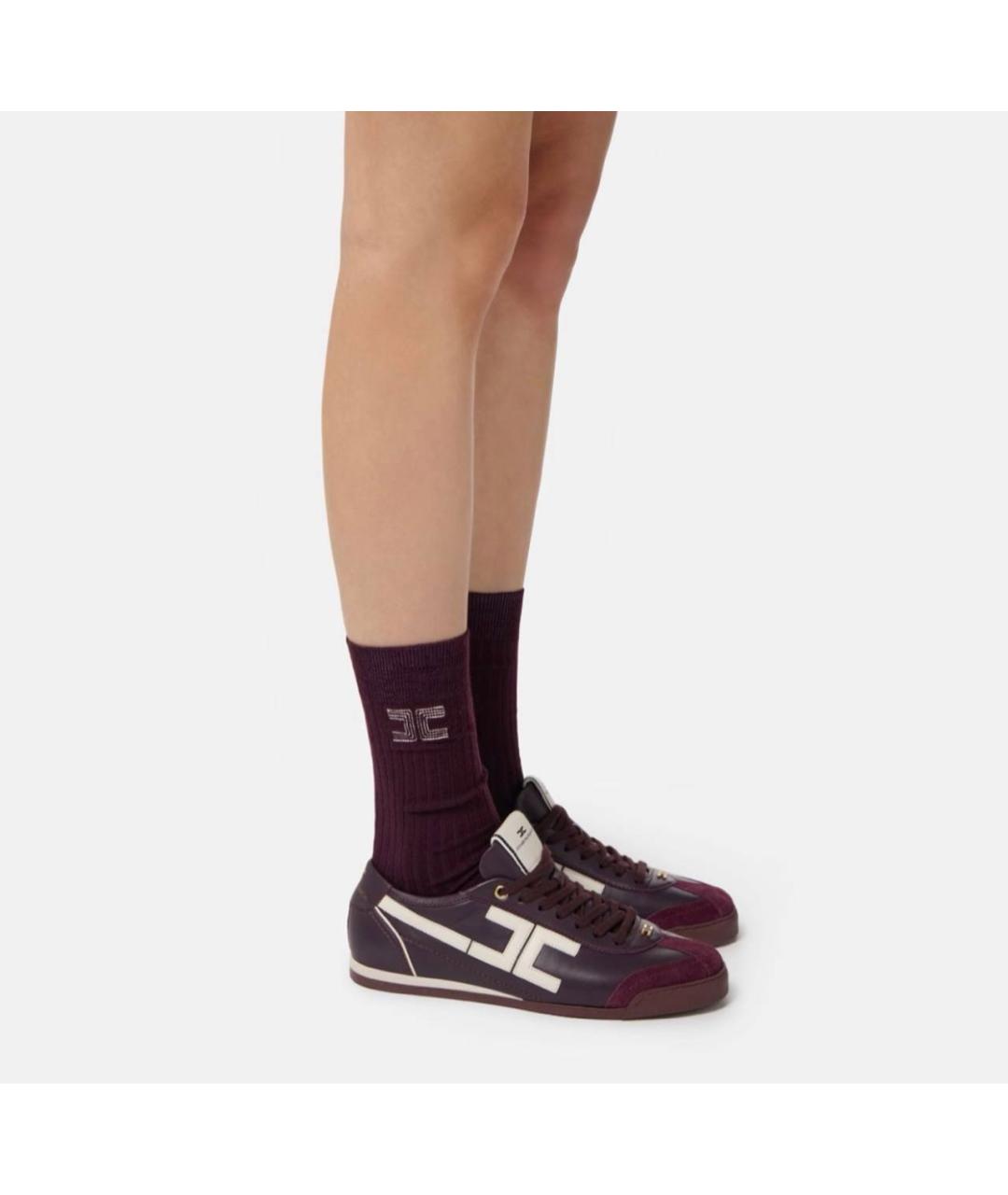 ELISABETTA FRANCHI Бордовые кожаные кроссовки, фото 2