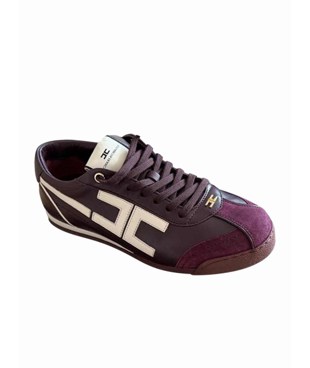 ELISABETTA FRANCHI Бордовые кожаные кроссовки, фото 1