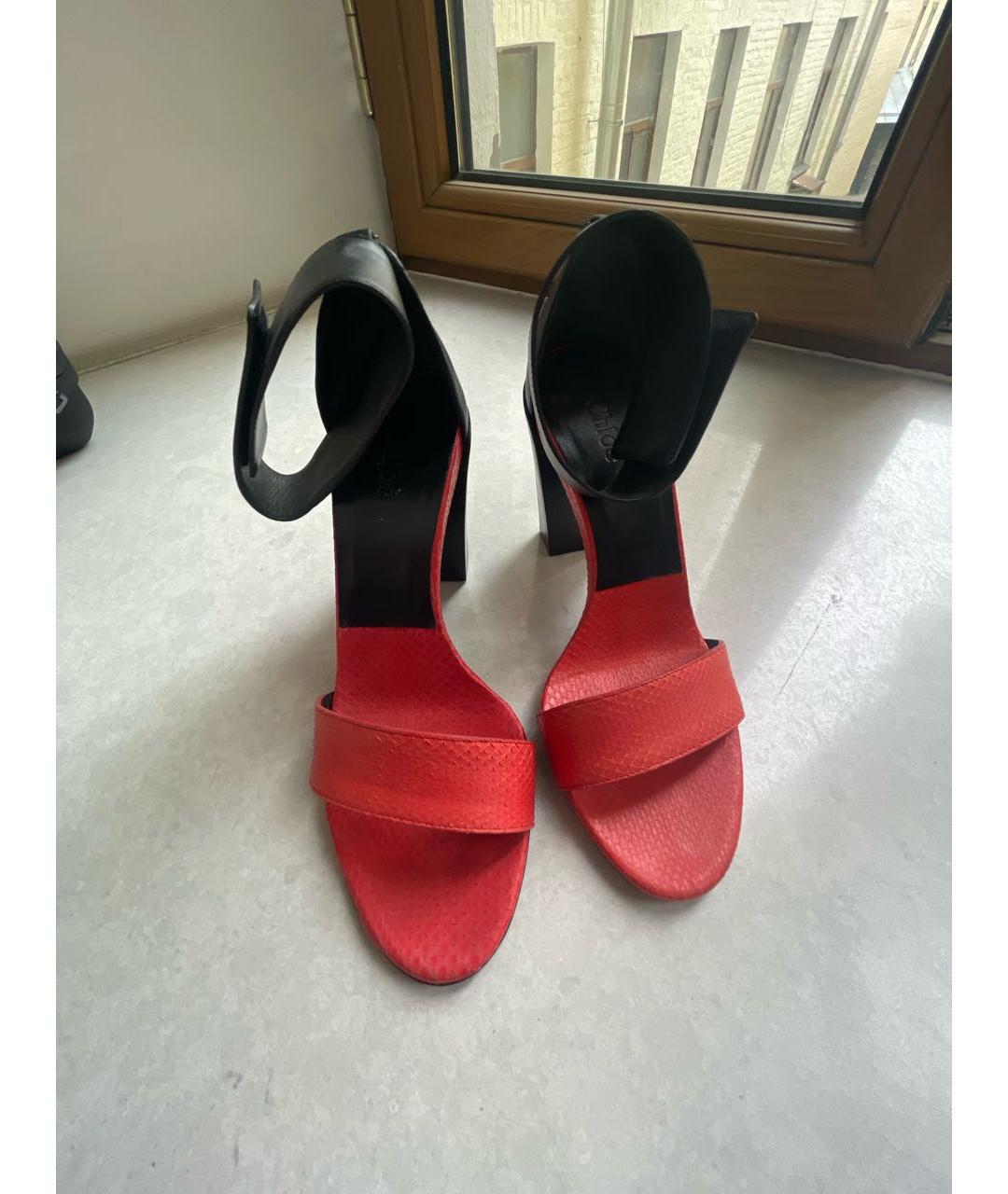 CHLOE Коралловые босоножки из экзотической кожи, фото 2