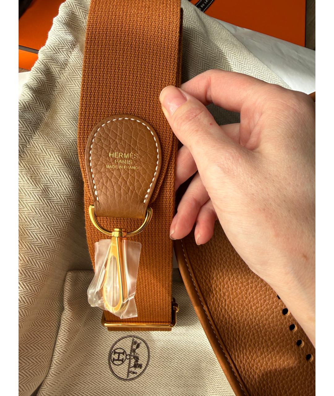 HERMES Золотая кожаная сумка через плечо, фото 2