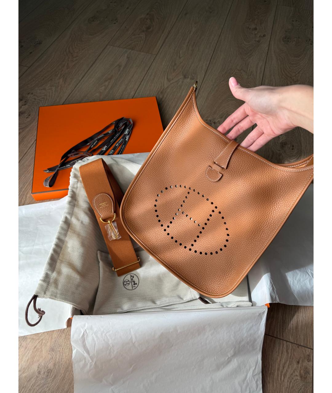 HERMES Золотая кожаная сумка через плечо, фото 4