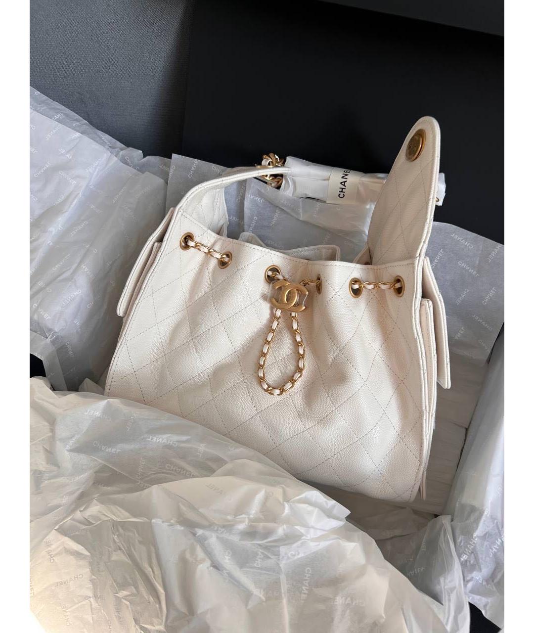 CHANEL Белая кожаная сумка через плечо, фото 5
