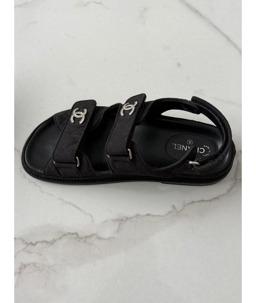 CHANEL Черные текстильные сандалии, фото 6