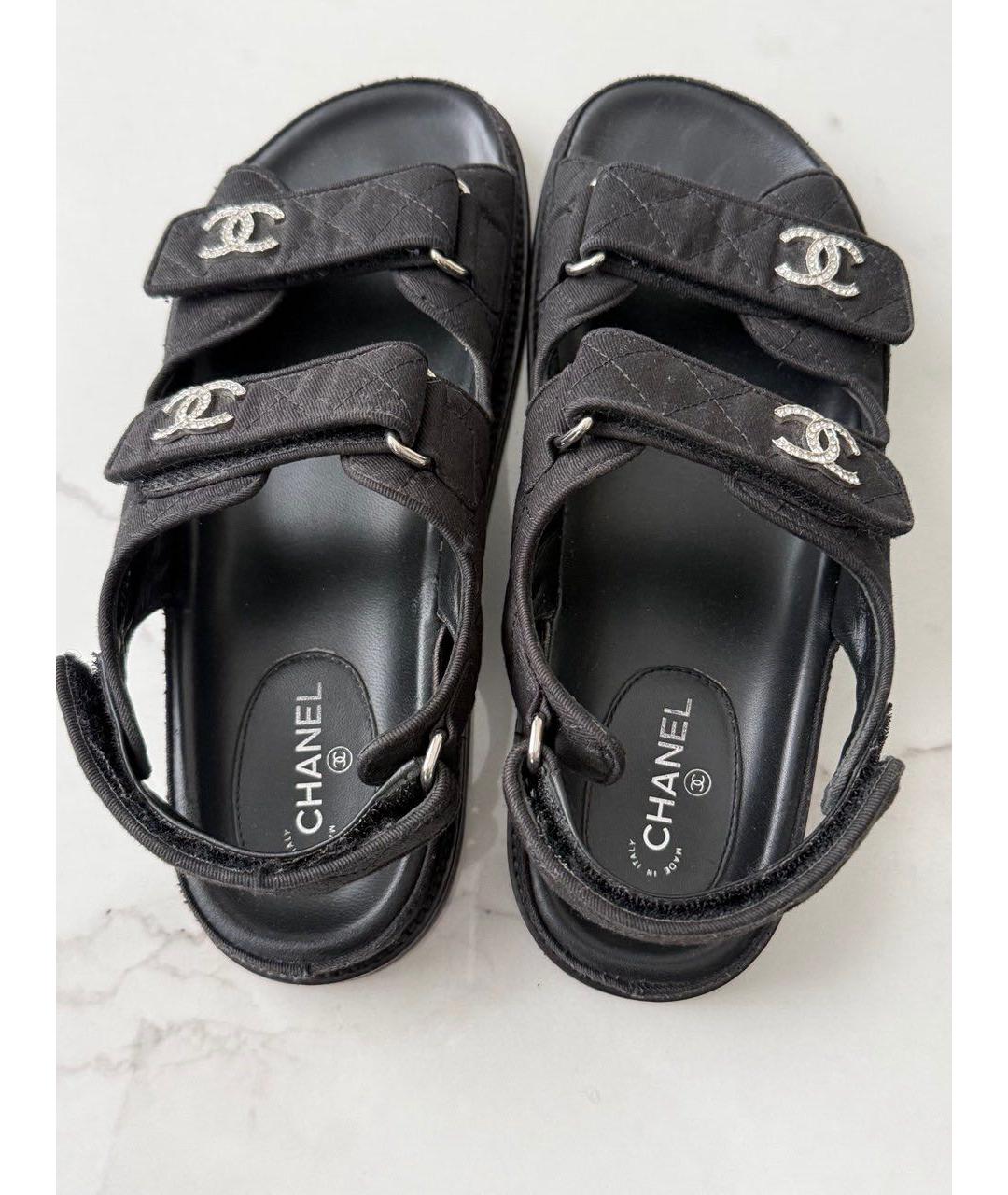 CHANEL Черные текстильные сандалии, фото 4