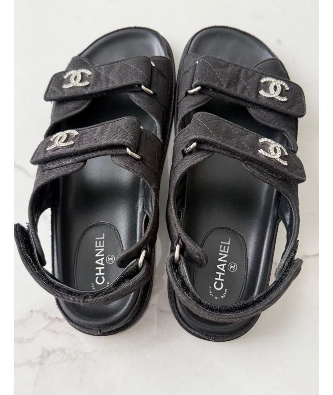 CHANEL Черные текстильные сандалии, фото 3