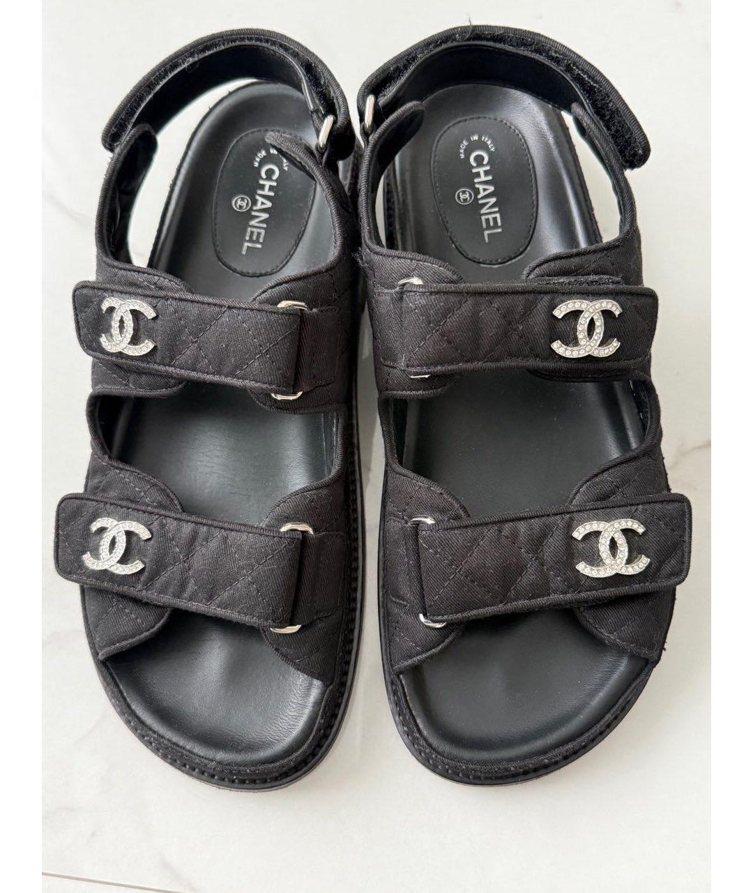CHANEL Черные текстильные сандалии, фото 2