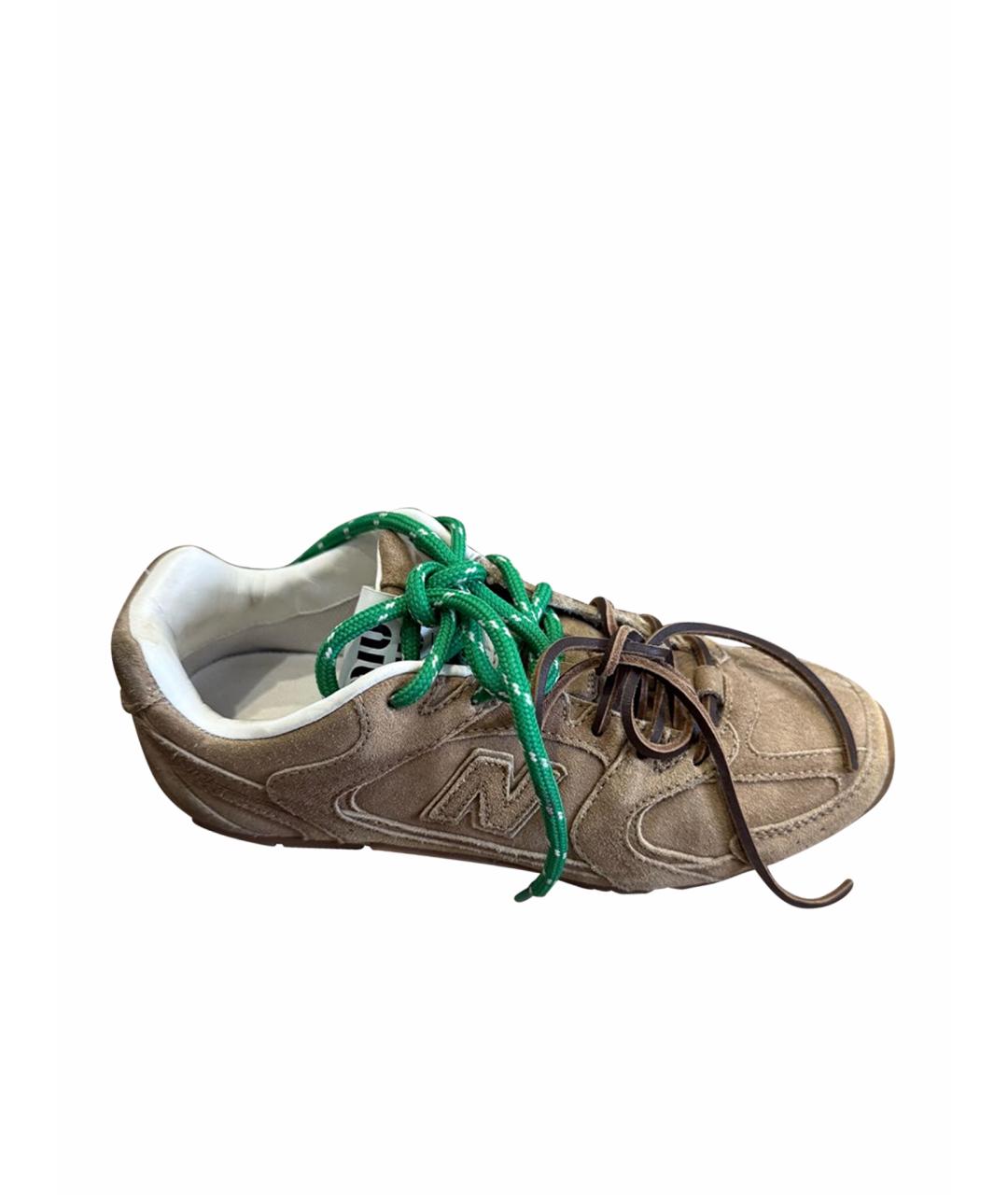 MIU MIU Коричневые замшевые кроссовки, фото 1