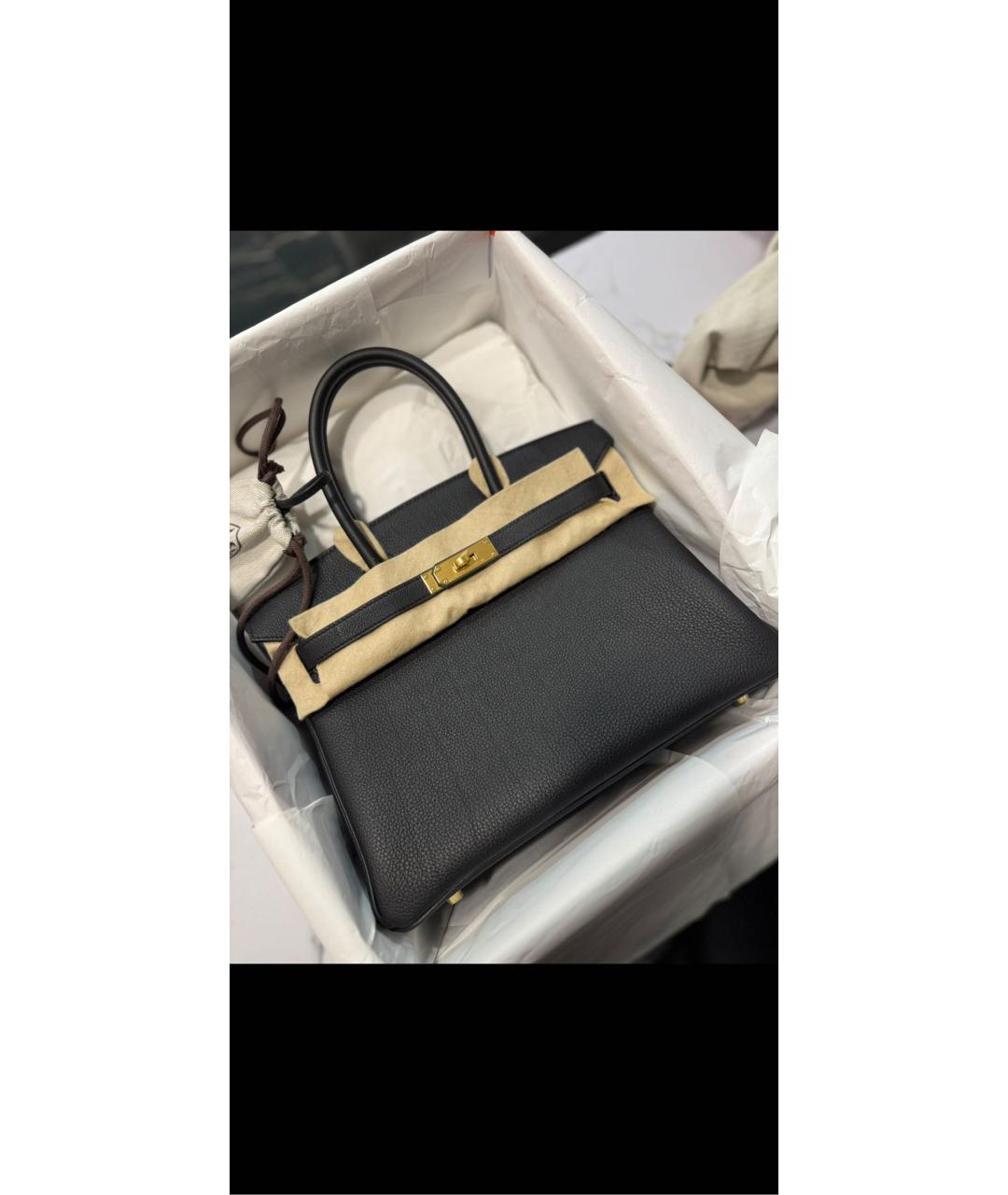 HERMES Черная кожаная сумка с короткими ручками, фото 3