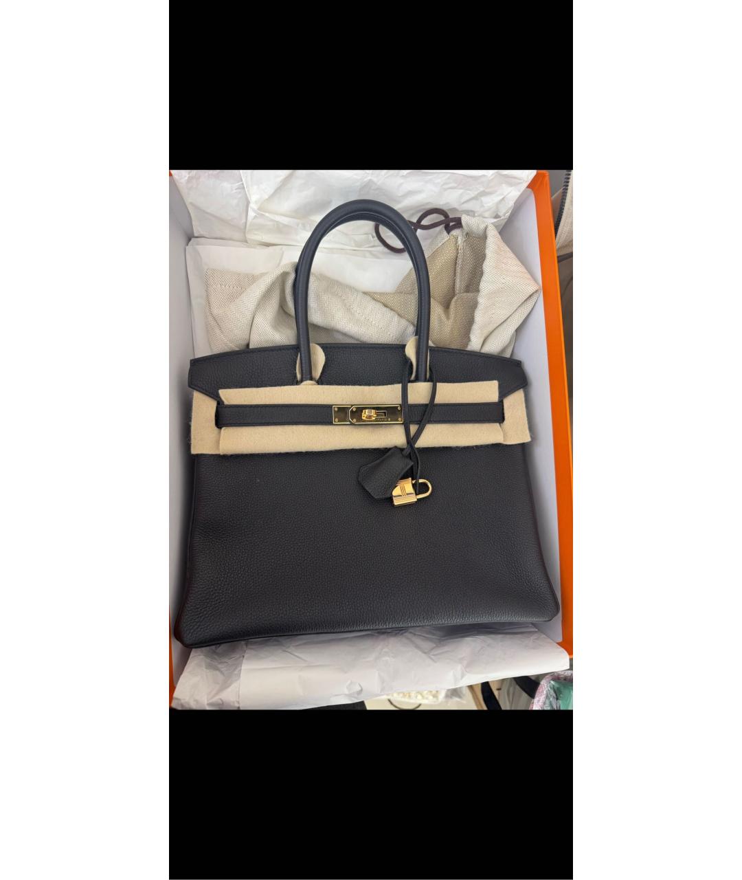 HERMES Черная кожаная сумка с короткими ручками, фото 2