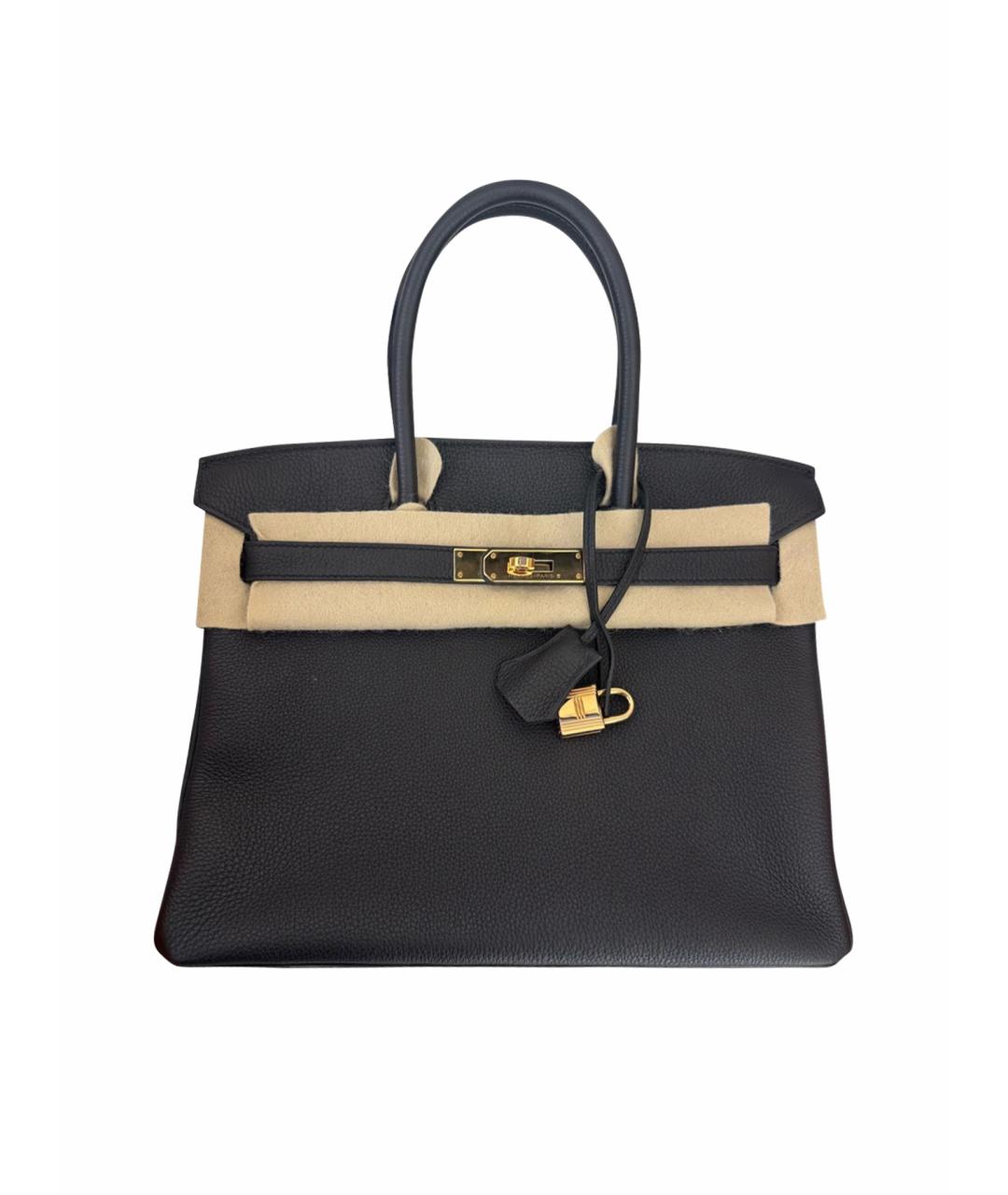 HERMES Черная кожаная сумка с короткими ручками, фото 1