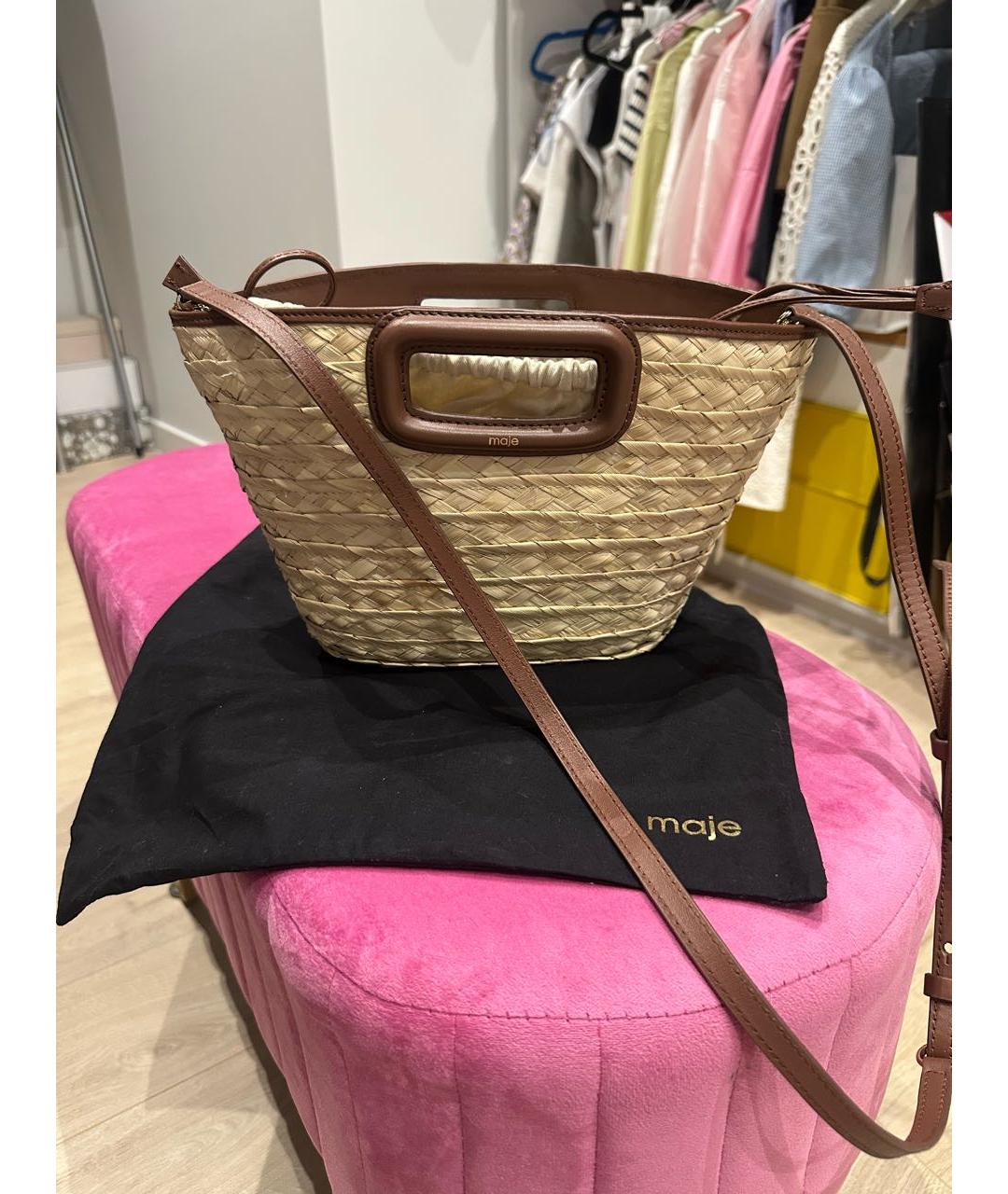MAJE Бежевая пелетеная пляжная сумка, фото 7