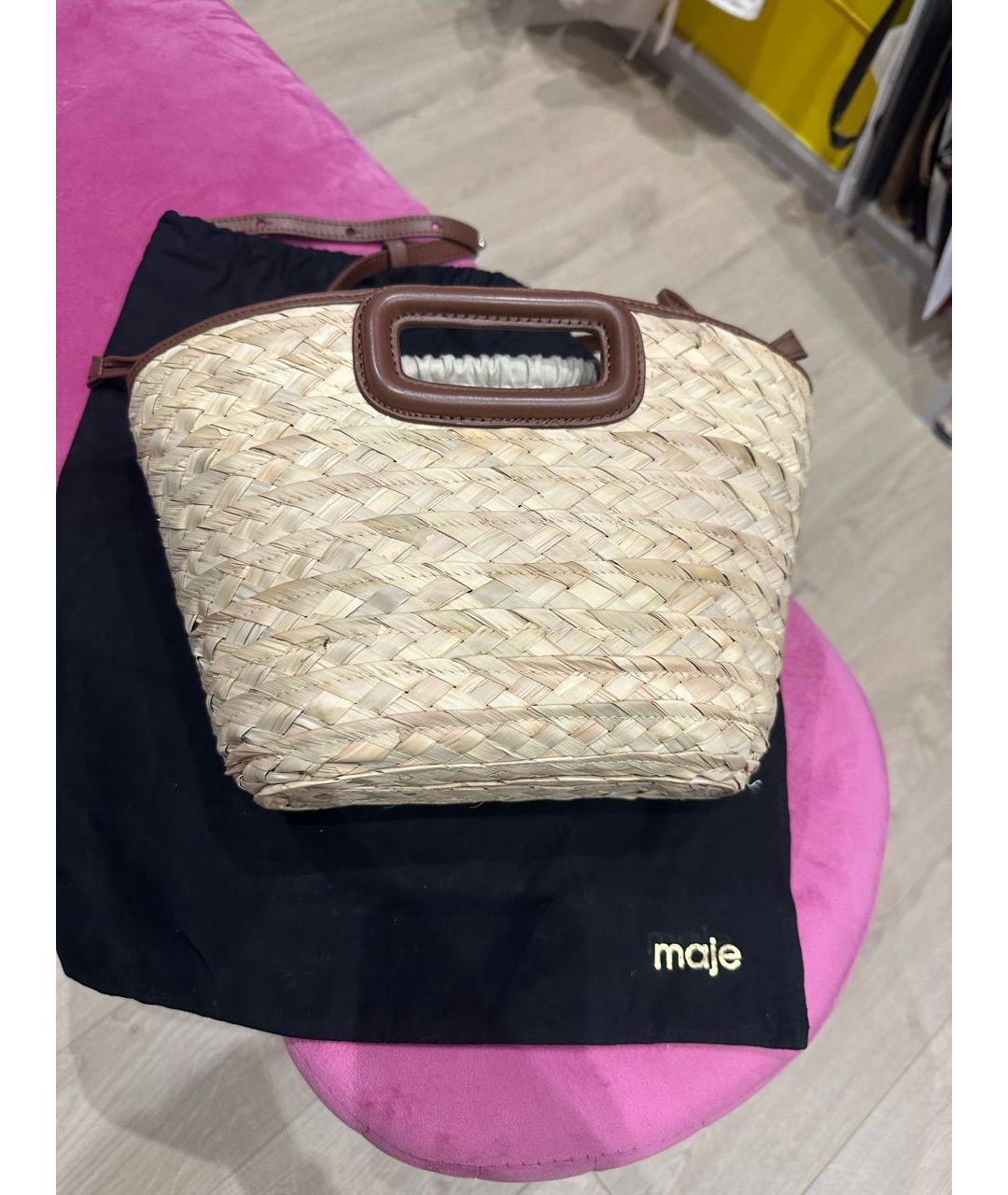 MAJE Бежевая пелетеная пляжная сумка, фото 3
