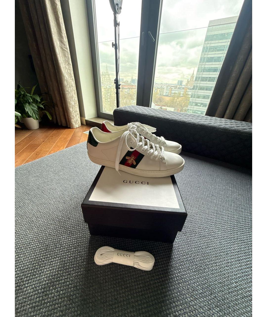 GUCCI Белые кожаные кеды, фото 5