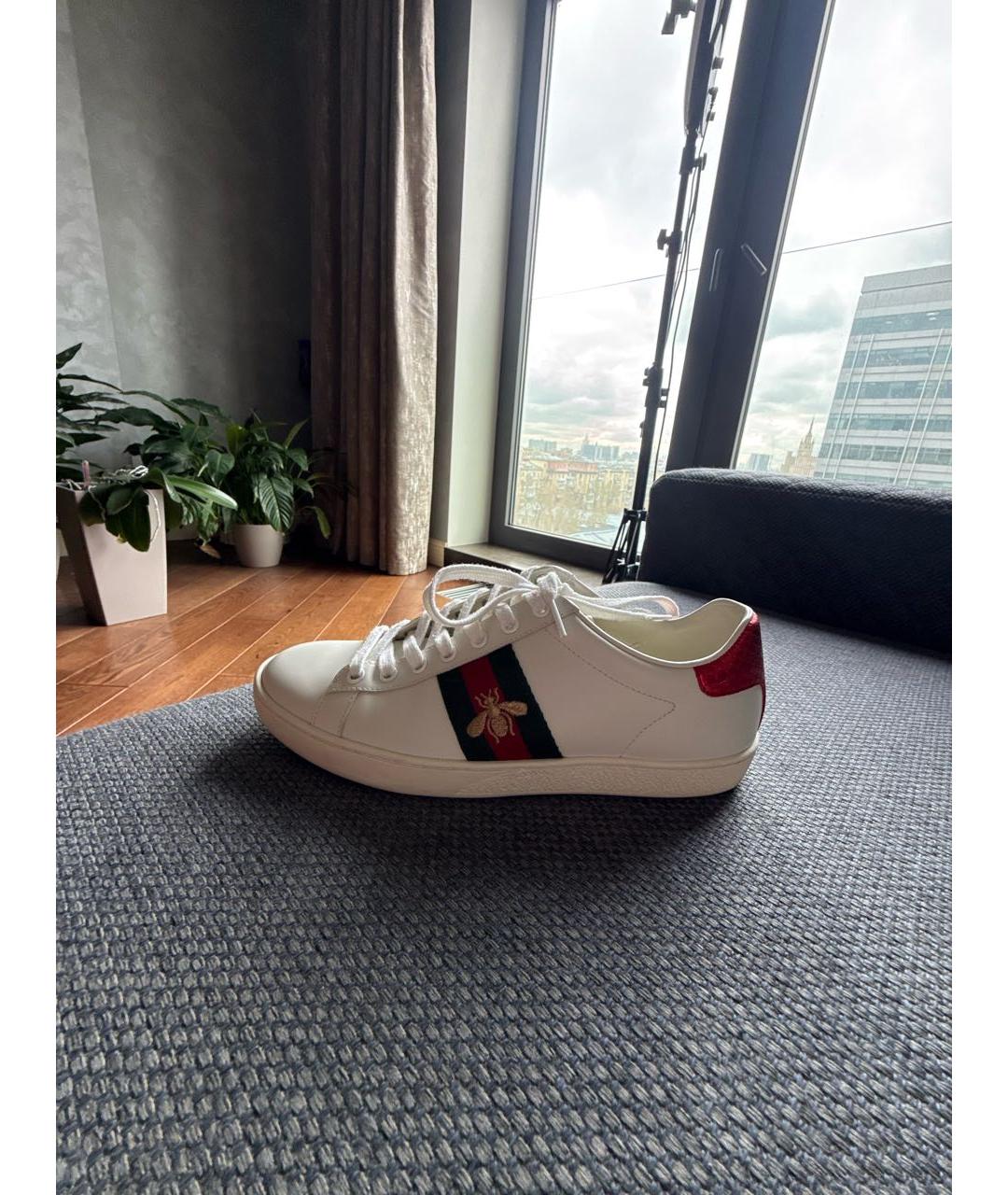 GUCCI Белые кожаные кеды, фото 6