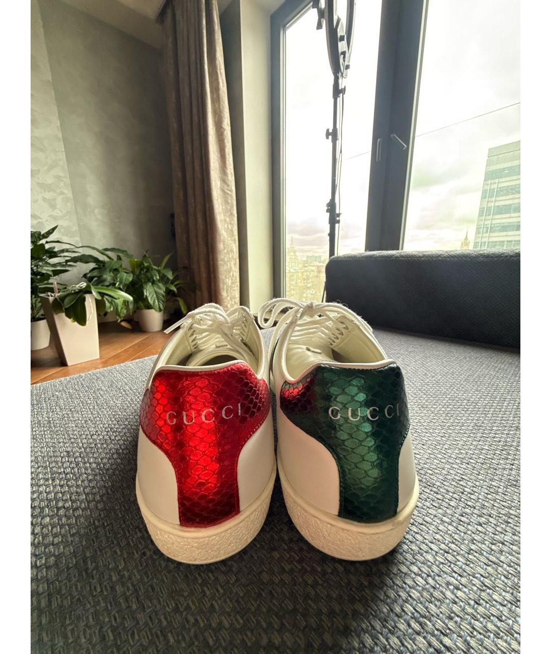 GUCCI Белые кожаные кеды, фото 4