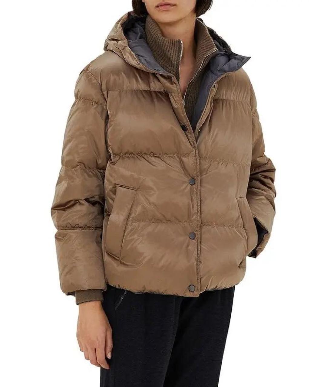 BRUNELLO CUCINELLI Коричневый полиамидовый пуховик, фото 2