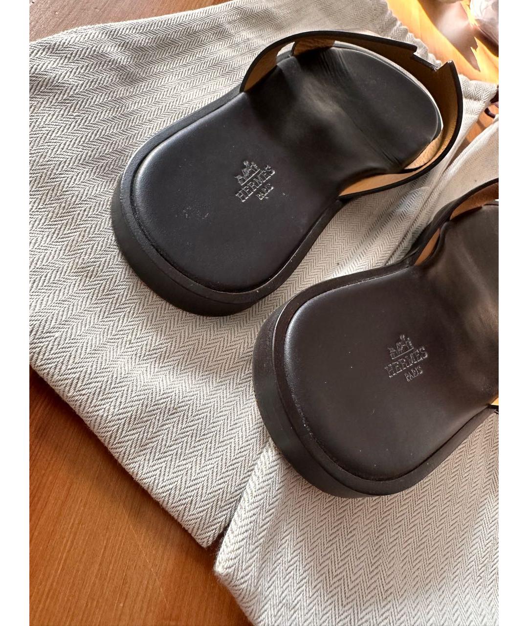 HERMES Коричневые кожаные шлепанцы, фото 4
