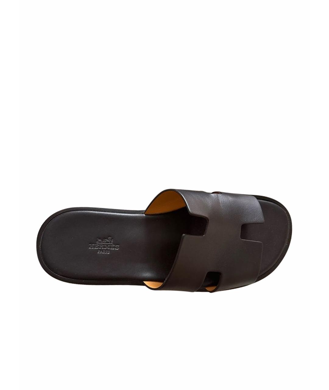 HERMES Коричневые кожаные шлепанцы, фото 1