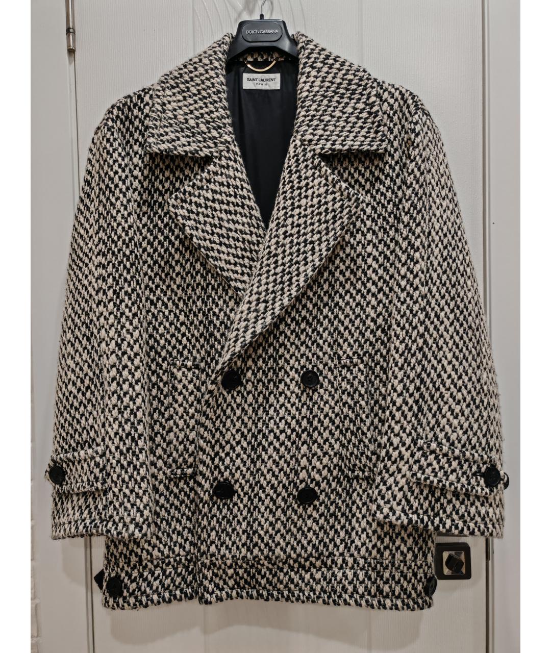 SAINT LAURENT Серое шерстяное пальто, фото 10