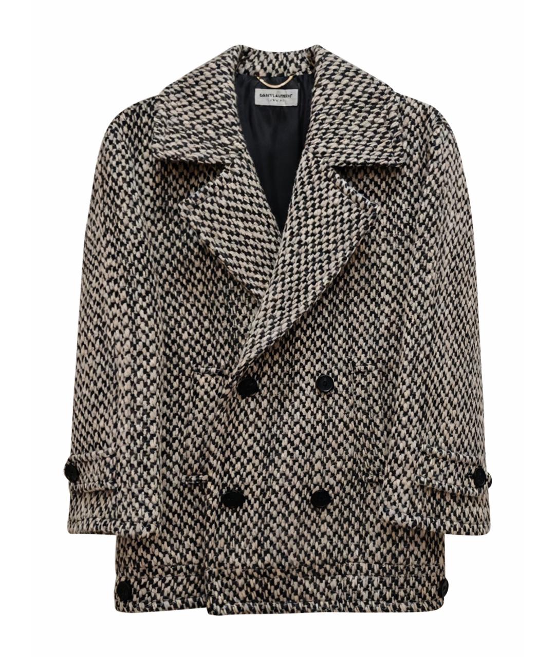 SAINT LAURENT Серое шерстяное пальто, фото 1