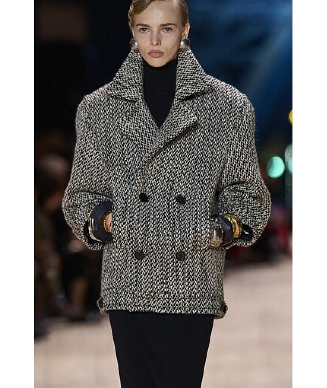 SAINT LAURENT Серое шерстяное пальто, фото 2