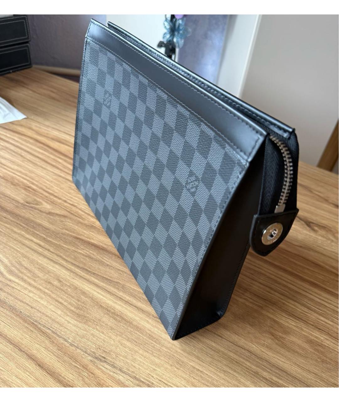 LOUIS VUITTON Черная кожаная папка для документов, фото 7