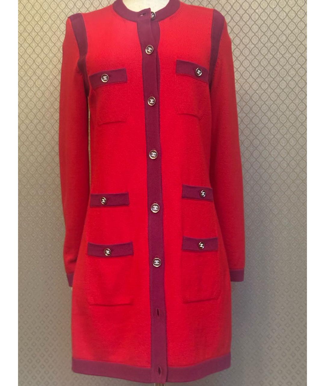 CHANEL Красное шерстяное повседневное платье, фото 4